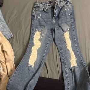Judy Blue Light Blue Distressed Flare Jeans